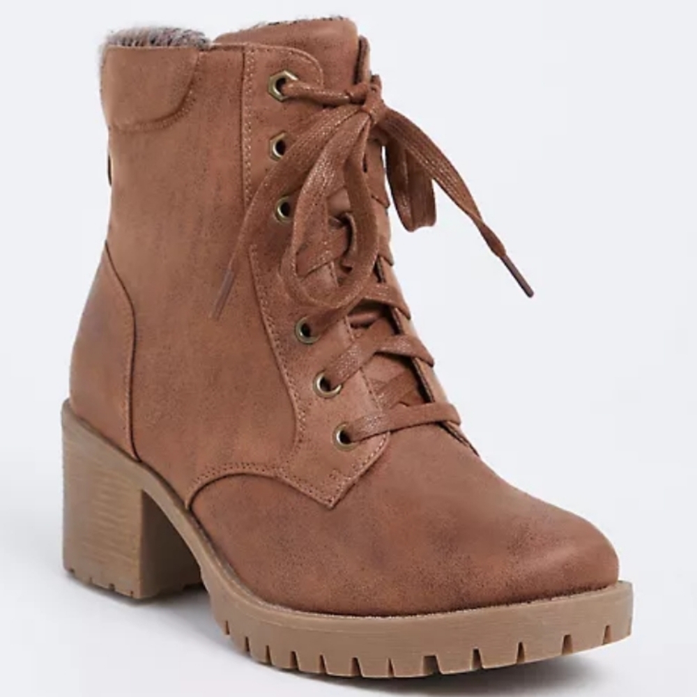Brown Faux Leather Sweater Trimmed Hiker Boots